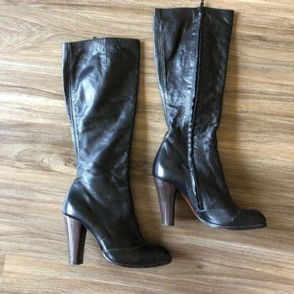 Chie Mihara Shoes - Chie Mahara Tall Heeled Wood Stacked Leather Boots